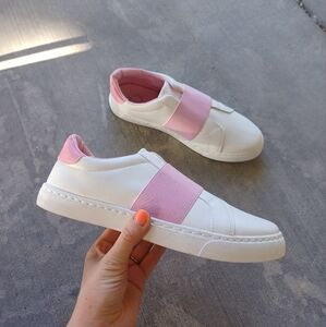 White / Bubble Gum Pink Sport Slip-On Platform Sneakers
